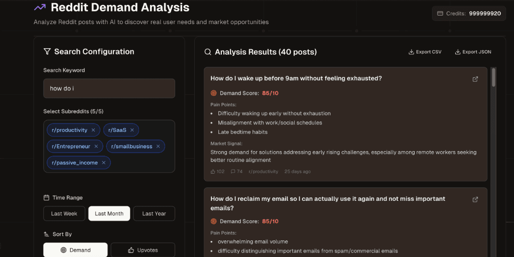 Reddit demand analysis screenshot