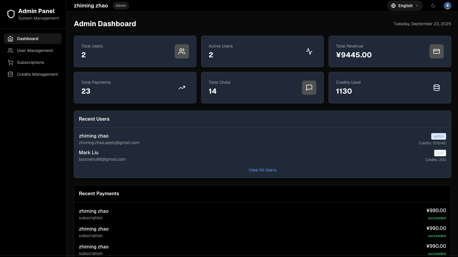 Product interface preview in dark mode